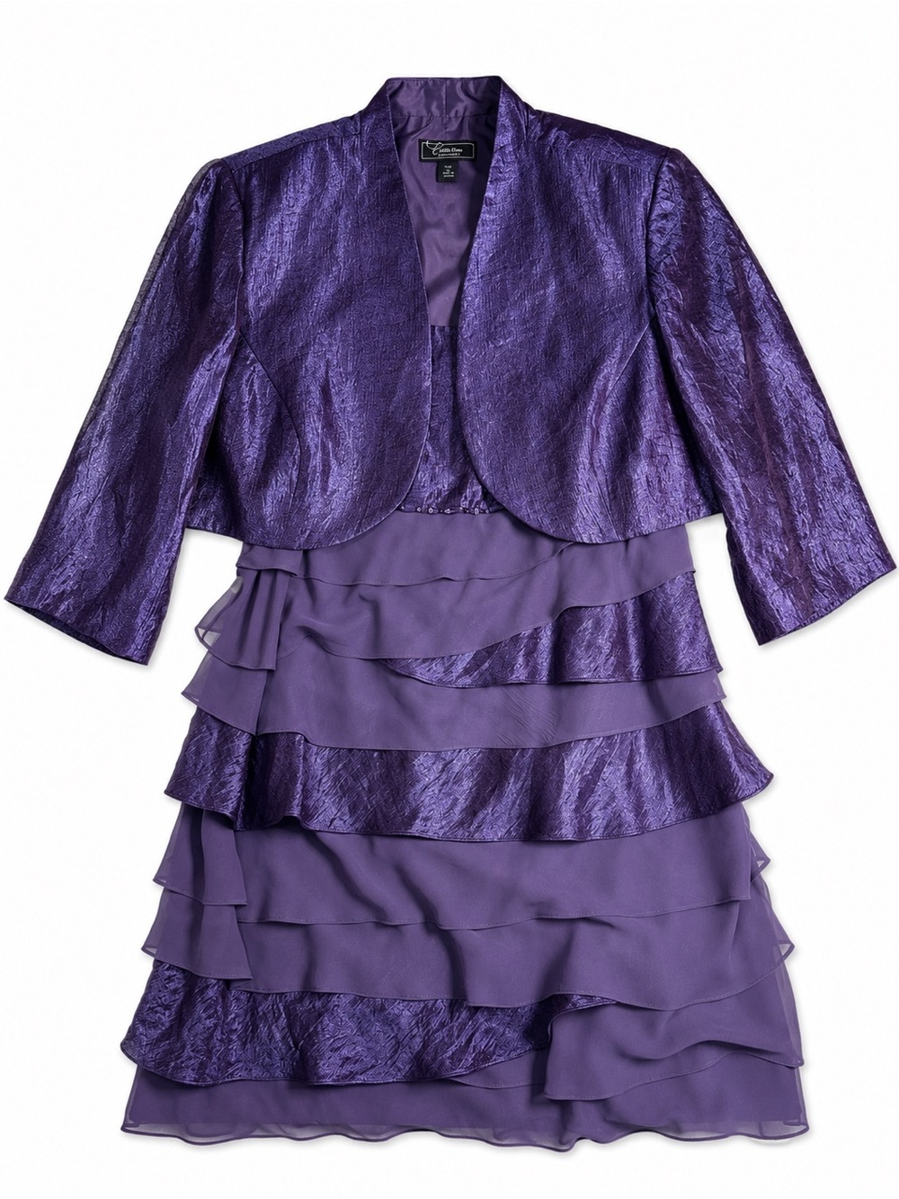 DressBarn Purple 2 Pc Tiered Chiffon Dress Bolero Jacket 18 Formal Party Flowy
